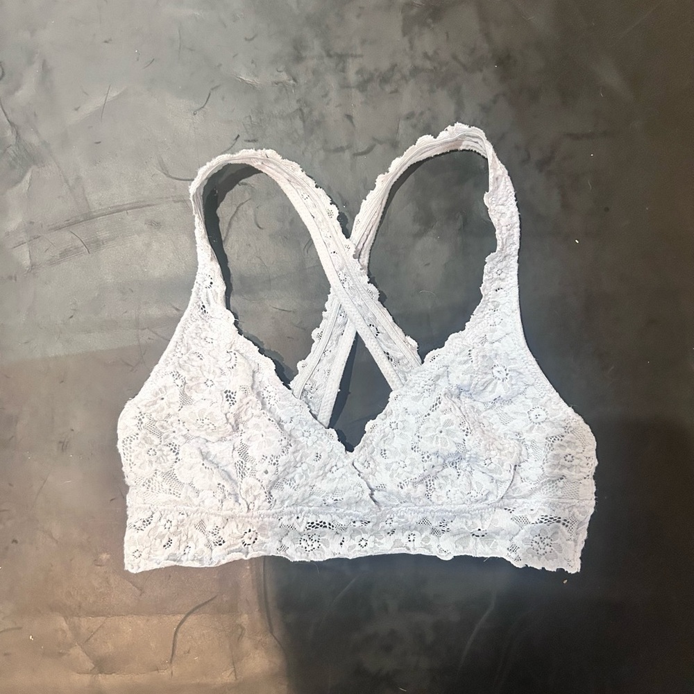 Lace Crossback Bralette in Light Blue